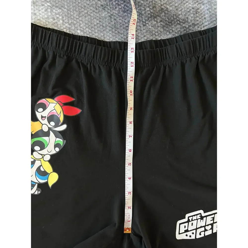 Romwe Powerpuff Girls Cartoon Letter Graphic Biker Black Shorts Plus Size 3XL - Picture 10 of 14